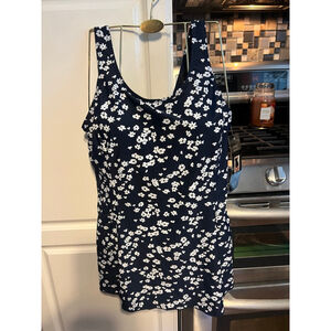 New Shore Shapes Navy Blue White Floral Swimsuit